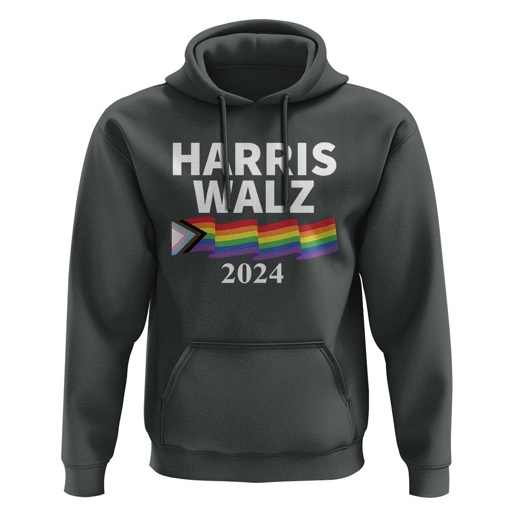 Harris Walz Hoodie LGBT Rainbow Flag Presidential Election 2024 TS11 Dark Heather Print Your Wear