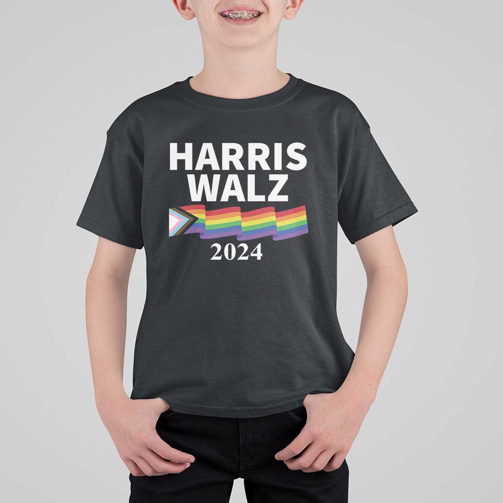 Harris Walz T Shirt For Kid LGBT Rainbow Flag Presidential Election 2024 TS11 Black Print Your Wear