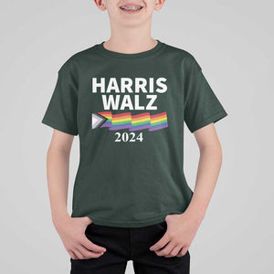 Harris Walz T Shirt For Kid LGBT Rainbow Flag Presidential Election 2024 TS11 Dark Forest Green Print Your Wear