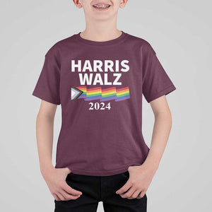 Harris Walz T Shirt For Kid LGBT Rainbow Flag Presidential Election 2024 TS11 Maroon Print Your Wear
