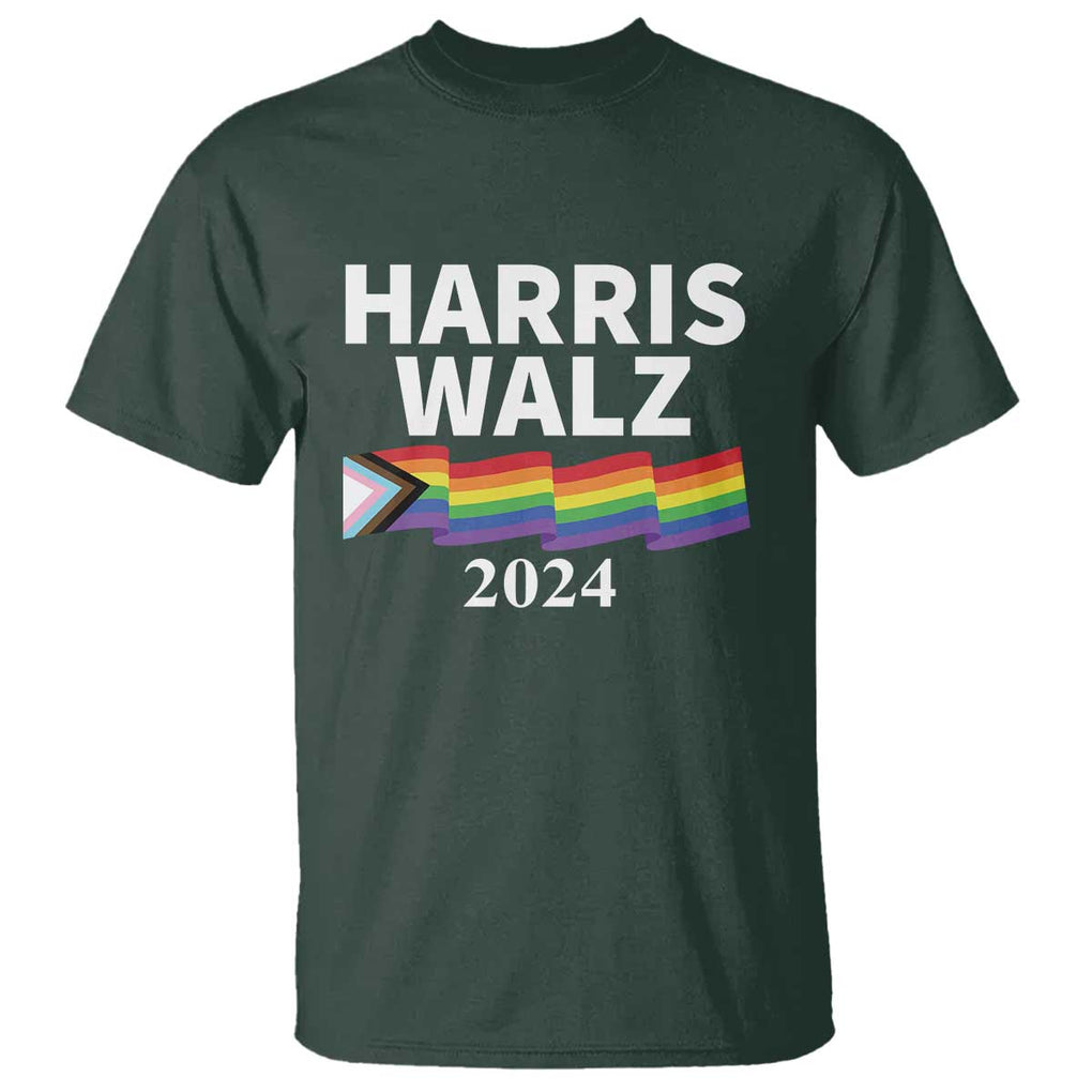 Harris Walz T Shirt LGBT Rainbow Flag Presidential Election 2024 TS11 Dark Forest Green Print Your Wear