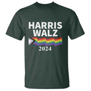 Harris Walz T Shirt LGBT Rainbow Flag Presidential Election 2024 TS11 Dark Forest Green Print Your Wear