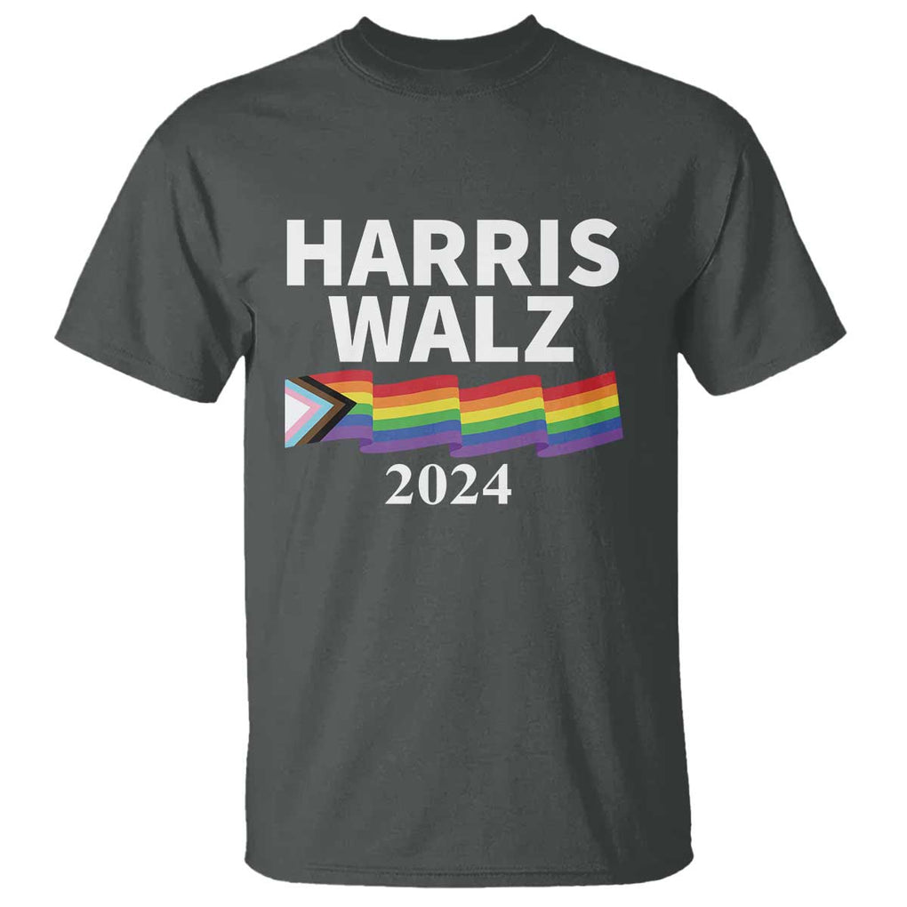 Harris Walz T Shirt LGBT Rainbow Flag Presidential Election 2024 TS11 Dark Heather Print Your Wear