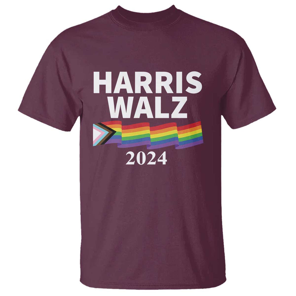 Harris Walz T Shirt LGBT Rainbow Flag Presidential Election 2024 TS11 Maroon Print Your Wear