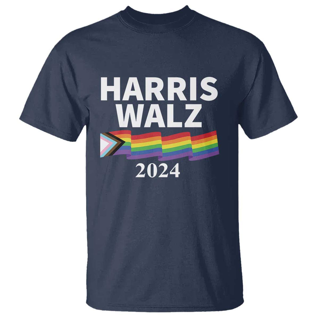Harris Walz T Shirt LGBT Rainbow Flag Presidential Election 2024 TS11 Navy Print Your Wear