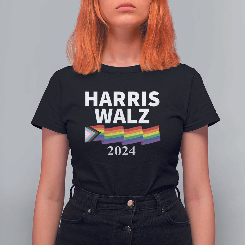 Harris Walz T Shirt For Women LGBT Rainbow Flag Presidential Election 2024 TS11 Black Print Your Wear