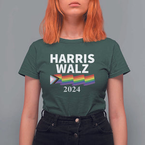 Harris Walz T Shirt For Women LGBT Rainbow Flag Presidential Election 2024 TS11 Dark Forest Green Print Your Wear