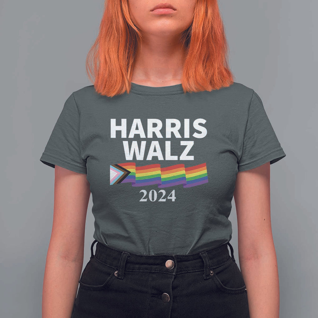 Harris Walz T Shirt For Women LGBT Rainbow Flag Presidential Election 2024 TS11 Dark Heather Print Your Wear