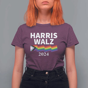 Harris Walz T Shirt For Women LGBT Rainbow Flag Presidential Election 2024 TS11 Maroon Print Your Wear