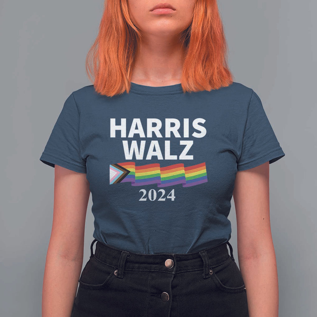 Harris Walz T Shirt For Women LGBT Rainbow Flag Presidential Election 2024 TS11 Navy Print Your Wear