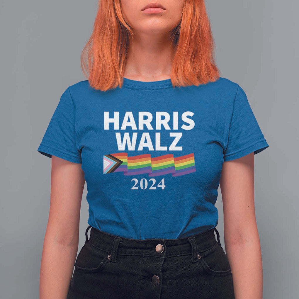 Harris Walz T Shirt For Women LGBT Rainbow Flag Presidential Election 2024 TS11 Royal Blue Print Your Wear