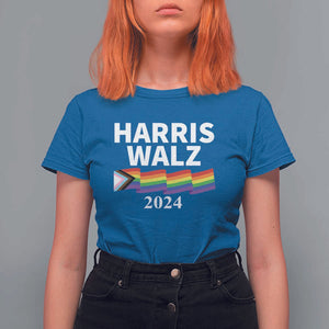 Harris Walz T Shirt For Women LGBT Rainbow Flag Presidential Election 2024 TS11 Royal Blue Print Your Wear