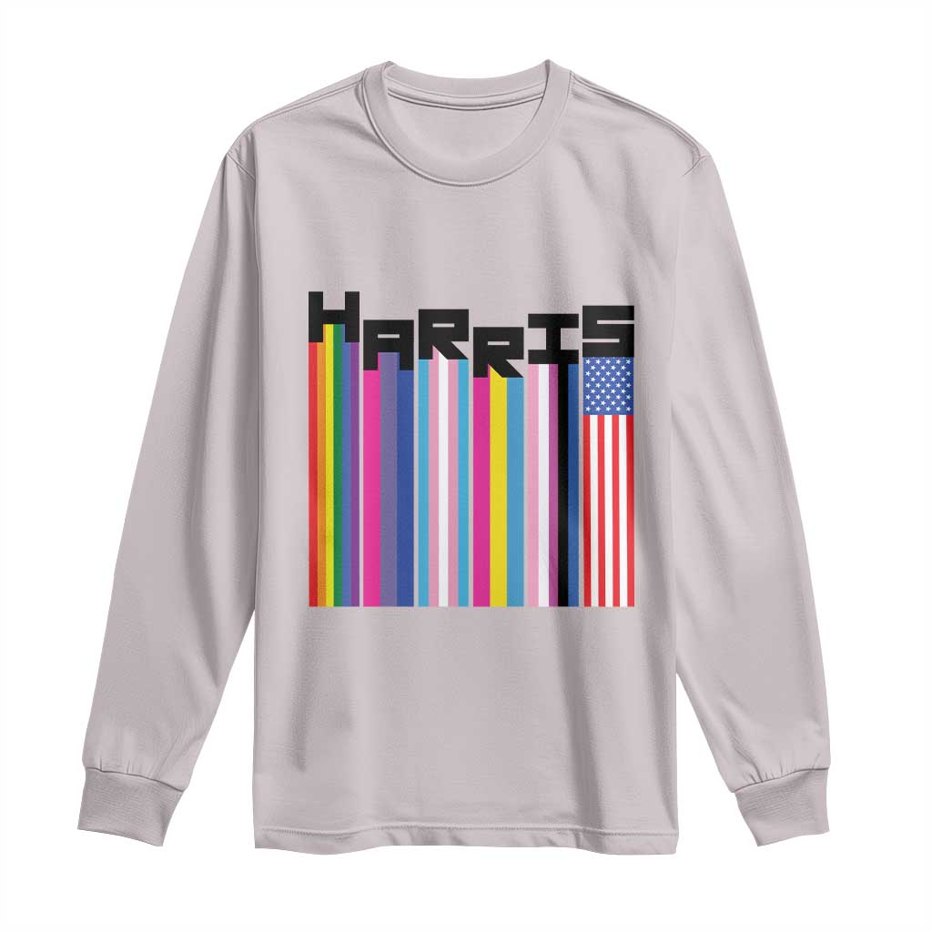 Kamala Supporter 2024 Long Sleeve Shirt Harris Unity American Rainbow LGBT Flag TS11 Ice Gray Print Your Wear