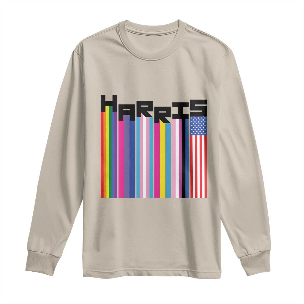Kamala Supporter 2024 Long Sleeve Shirt Harris Unity American Rainbow LGBT Flag TS11 Sand Print Your Wear