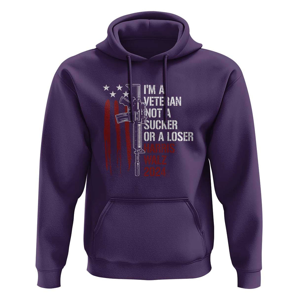Harris Walz 2024 Hoodie I'm A Veteran Not A Sucker Or A Loser American Flag Gun TS11 Purple Print Your Wear