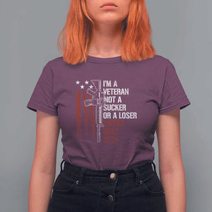 Harris Walz 2024 T Shirt For Women I'm A Veteran Not A Sucker Or A Loser American Flag Gun TS11 Maroon Print Your Wear
