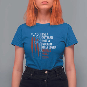 Harris Walz 2024 T Shirt For Women I'm A Veteran Not A Sucker Or A Loser American Flag Gun TS11 Royal Blue Print Your Wear
