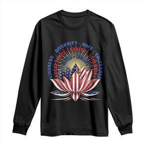 Harris Supporter Long Sleeve Shirt Lotus Kamala Kindness Diversity Hope Tolerance TS11 Black Print Your Wear