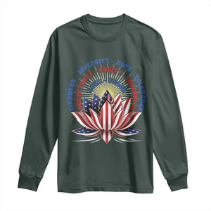 Harris Supporter Long Sleeve Shirt Lotus Kamala Kindness Diversity Hope Tolerance TS11 Dark Forest Green Print Your Wear