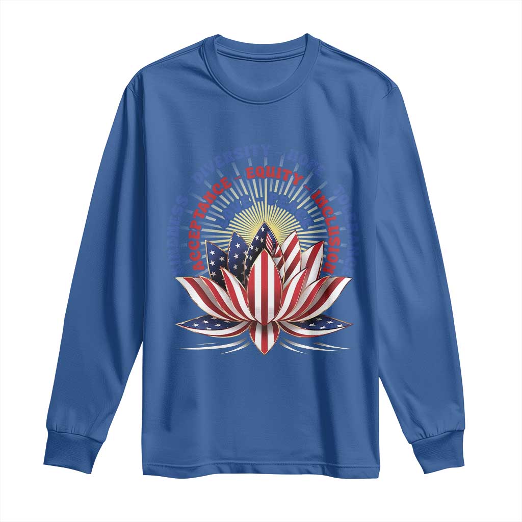 Harris Supporter Long Sleeve Shirt Lotus Kamala Kindness Diversity Hope Tolerance TS11 Royal Blue Print Your Wear