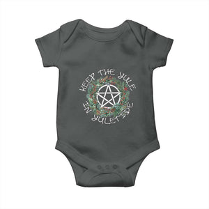 Keep The Yule In Yuletide Baby Onesie Yule Christmas Wreath TS11 Dark Heather Print Your Wear