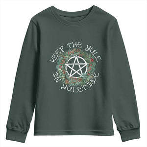 Keep The Yule In Yuletide Youth Sweatshirt Yule Christmas Wreath TS11 Dark Forest Green Print Your Wear