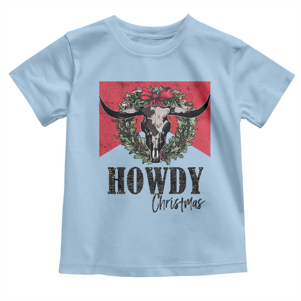Western Howdy Christmas Baby Shirt Longhorn Skull Xmas Wreath TS11 Light Blue Print Your Wear