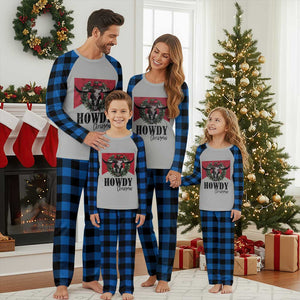 Western Xmas Plaid Pajama Set Howdy Christmas Cow Skull Xmas Wreath TS11 Blue Plaid Print Your Wear