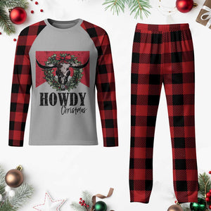 Western Xmas Plaid Pajama Set Howdy Christmas Cow Skull Xmas Wreath TS11 Buffalo Plaid Print Your Wear