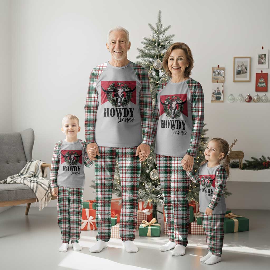Western Xmas Plaid Pajama Set Howdy Christmas Cow Skull Xmas Wreath TS11 Christmas Plaid Print Your Wear
