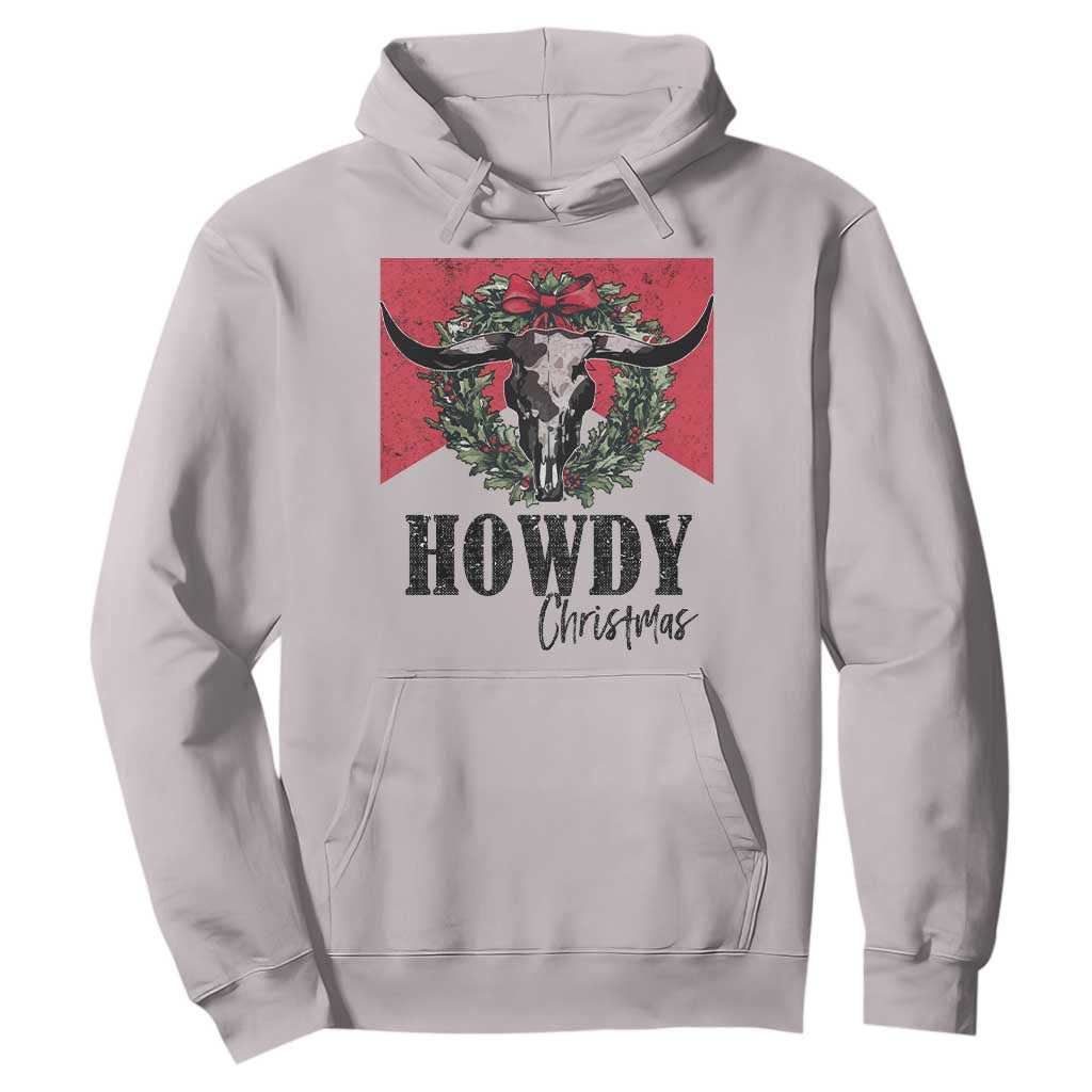 Western Howdy Christmas Hoodie Longhorn Skull Xmas Wreath TS11 Ice Gray Print Your Wear