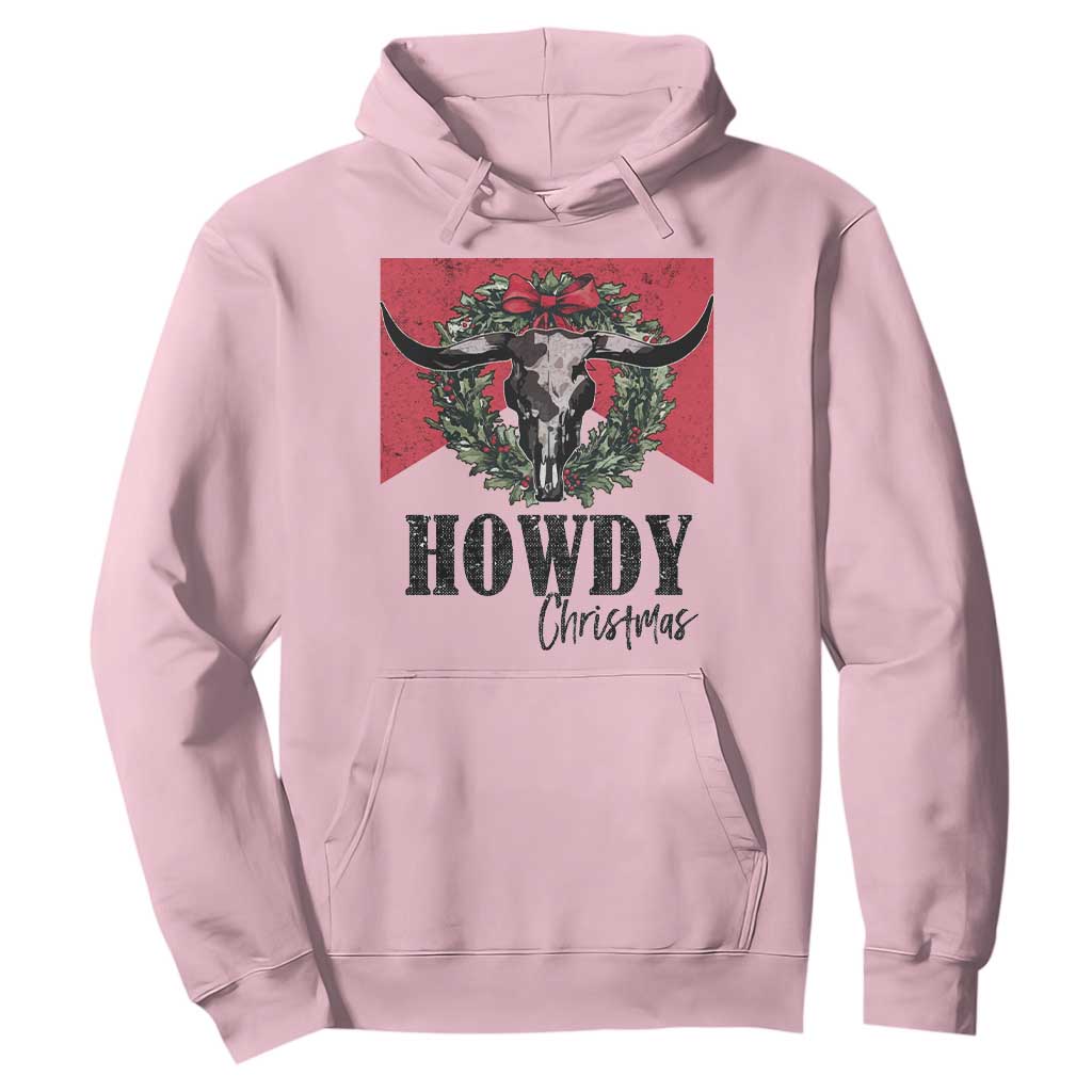 Western Howdy Christmas Hoodie Longhorn Skull Xmas Wreath TS11 Light Pink Print Your Wear