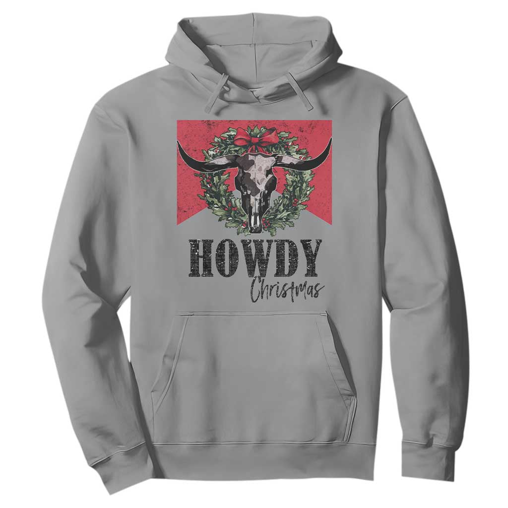 Western Howdy Christmas Hoodie Longhorn Skull Xmas Wreath TS11 Sport Gray Print Your Wear