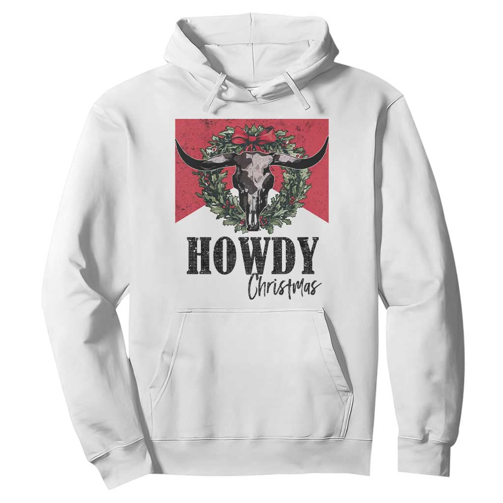 Western Howdy Christmas Hoodie Longhorn Skull Xmas Wreath TS11 White Print Your Wear