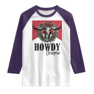 Western Howdy Christmas Raglan Shirt Longhorn Skull Xmas Wreath TS11 White Purple Print Your Wear