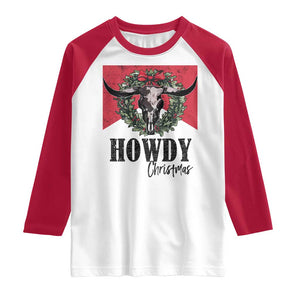Western Howdy Christmas Raglan Shirt Longhorn Skull Xmas Wreath TS11 White Red Print Your Wear