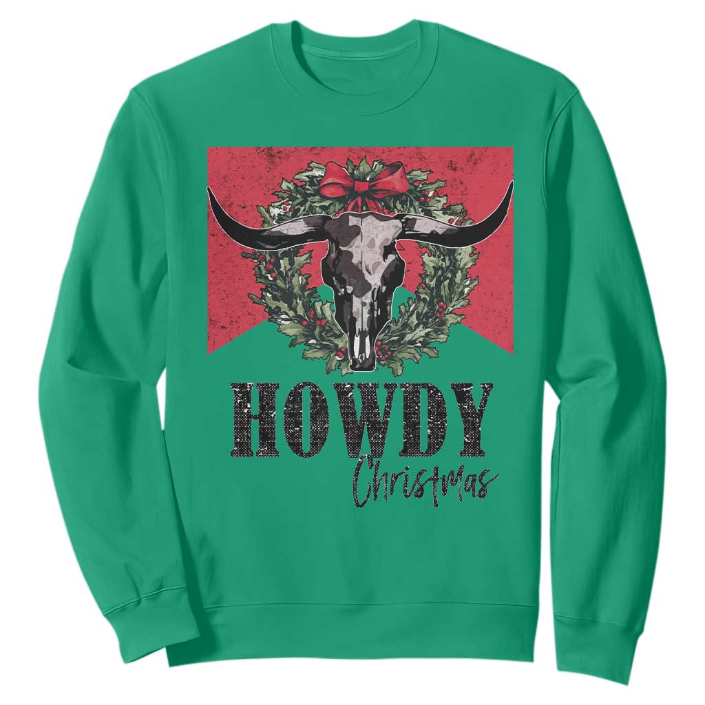 Western Howdy Christmas Sweatshirt Longhorn Skull Xmas Wreath TS11 Irish Green Print Your Wear