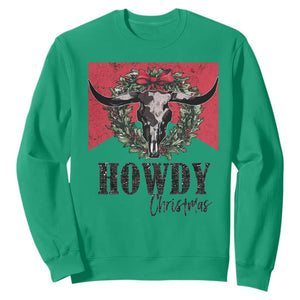 Western Howdy Christmas Sweatshirt Longhorn Skull Xmas Wreath TS11 Irish Green Print Your Wear