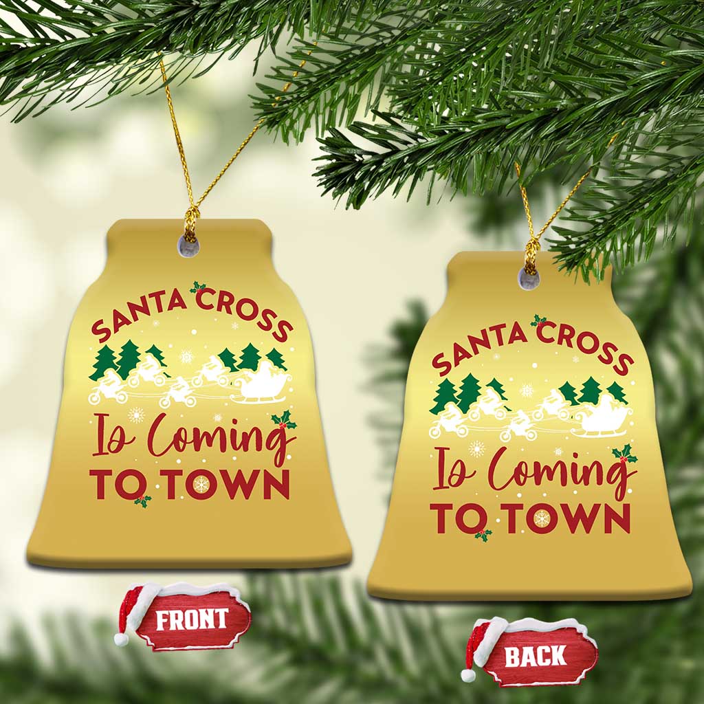 Funny Xmas Dirt Bike Christmas Ornament Santa Cross Is Coming To Town Motorcross TS11 Bell Flake Gold Print Your Wear