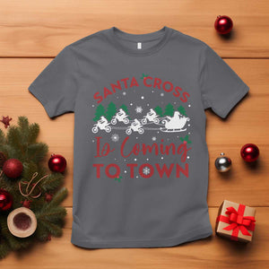 Funny Christmas Dirt Bike T Shirt Santa Cross Is Coming To Town Motorcross TS11 Charcoal Print Your Wear