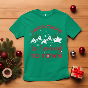 Funny Christmas Dirt Bike T Shirt Santa Cross Is Coming To Town Motorcross TS11 Irish Green Print Your Wear