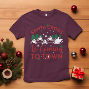 Funny Christmas Dirt Bike T Shirt Santa Cross Is Coming To Town Motorcross TS11 Maroon Print Your Wear