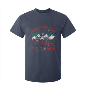 Funny Christmas Dirt Bike T Shirt For Kid Santa Cross Is Coming To Town Motorcross TS11 Navy Print Your Wear