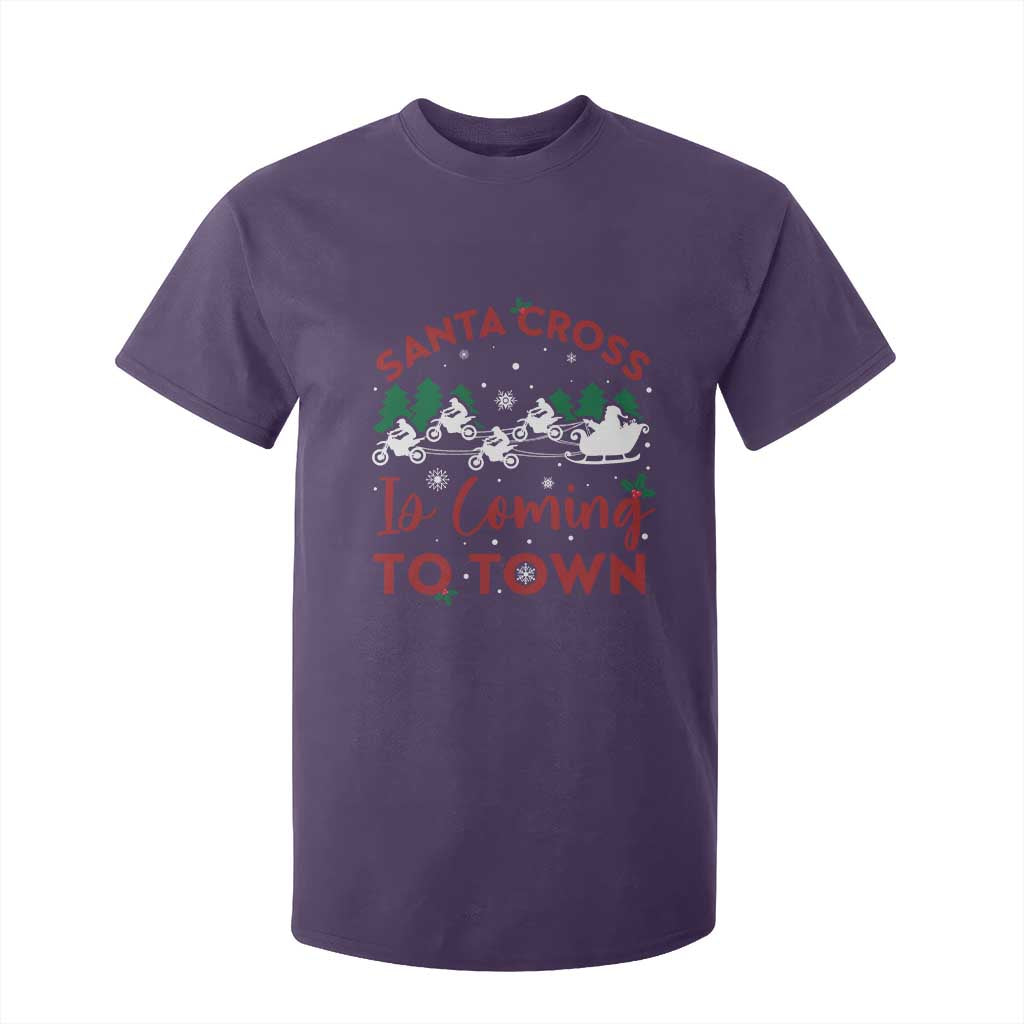 Funny Christmas Dirt Bike T Shirt For Kid Santa Cross Is Coming To Town Motorcross TS11 Purple Print Your Wear