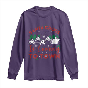 Funny Christmas Dirt Bike Long Sleeve Shirt Santa Cross Is Coming To Town Motorcross TS11 Purple Print Your Wear