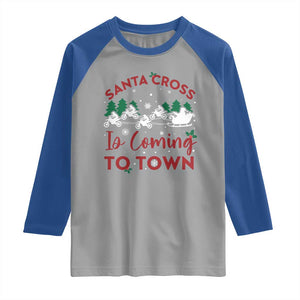 Funny Christmas Dirt Bike Raglan Shirt Santa Cross Is Coming To Town Motorcross TS11 Sport Gray Royal Print Your Wear
