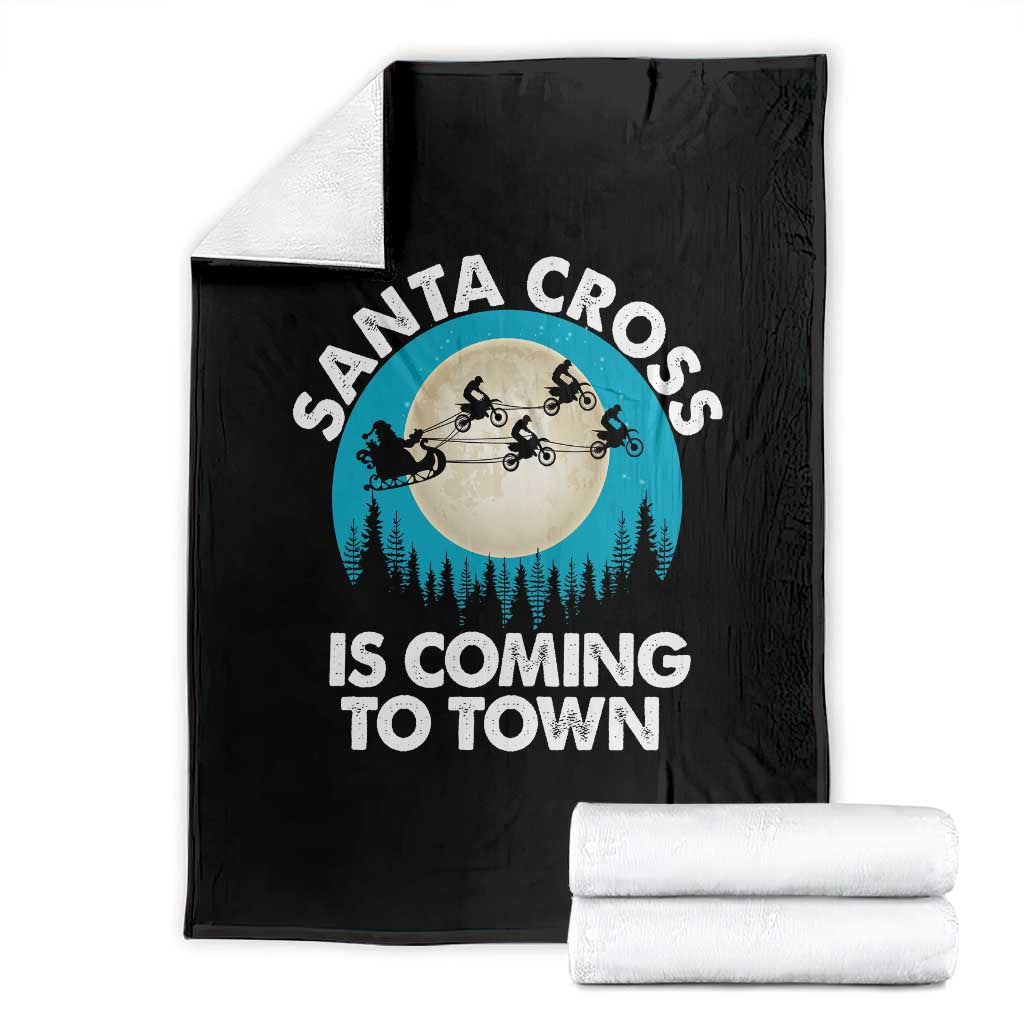 Funny Christmas Motocross Throw Blanket Santa Cross Is Coming To Town Sport TS11 Black Print Your Wear