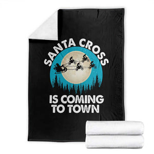Funny Christmas Motocross Throw Blanket Santa Cross Is Coming To Town Sport TS11 Black Print Your Wear