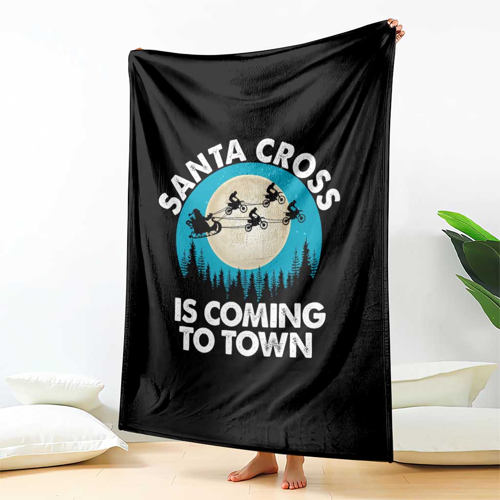 Funny Christmas Motocross Throw Blanket Santa Cross Is Coming To Town Sport TS11 Print Your Wear