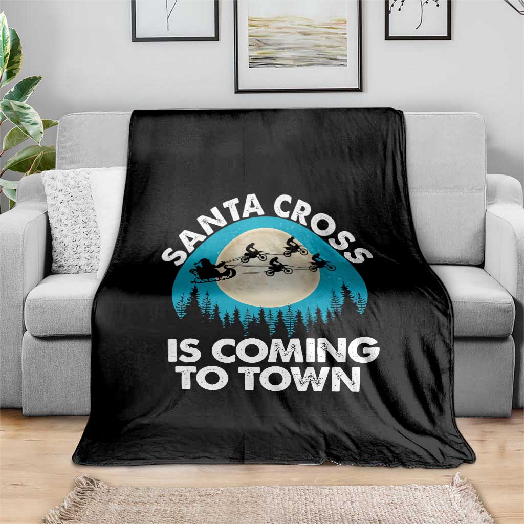 Funny Christmas Motocross Throw Blanket Santa Cross Is Coming To Town Sport TS11 Print Your Wear